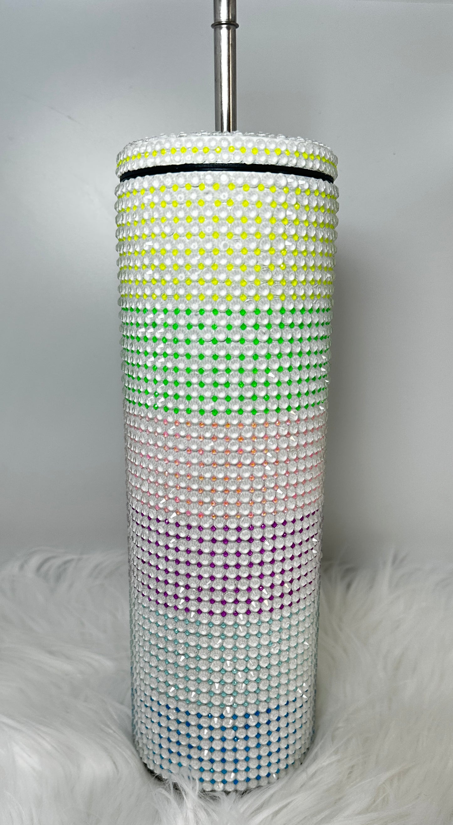 Rainbow Premium Grid Rhinestoned Tumbler * Ships Out Immediately * Free Shipping *