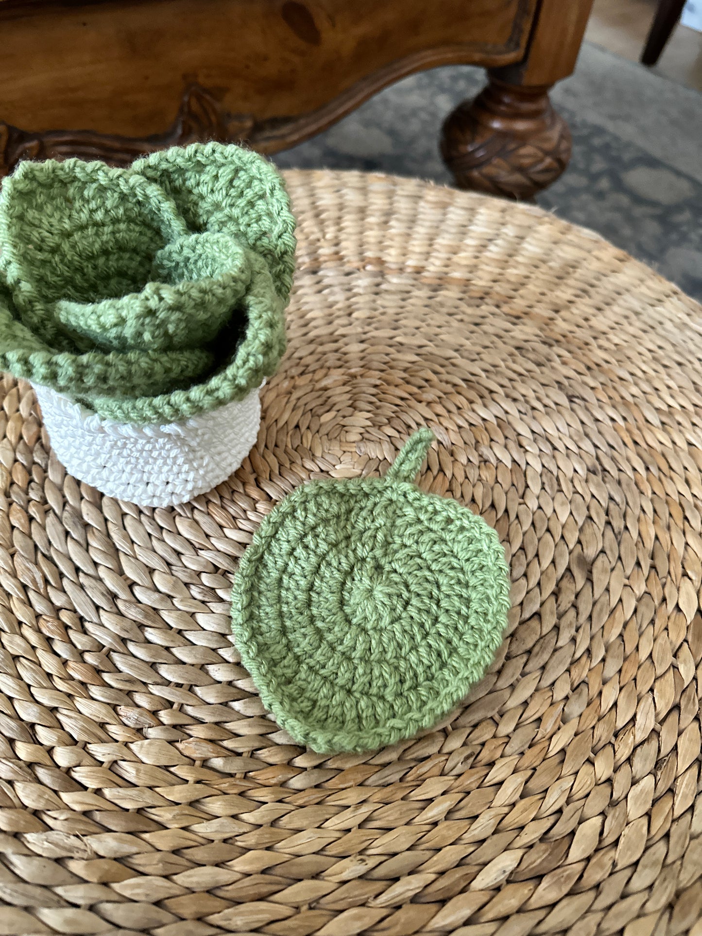 Crocheted Leaf Coasters with Pot * Set of Six *