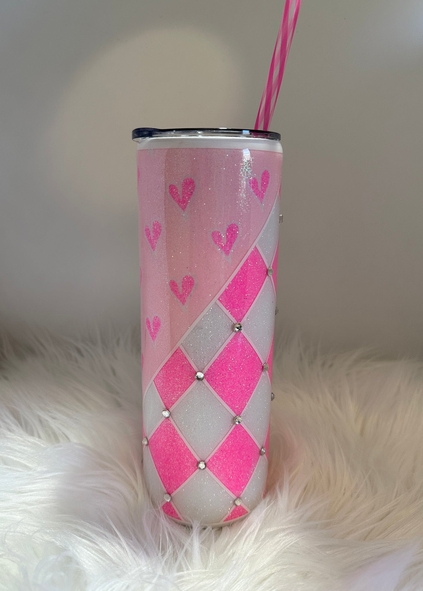 Geometric Hearts with Rhinestones Tumbler * Ready to Ship * Free Shipping