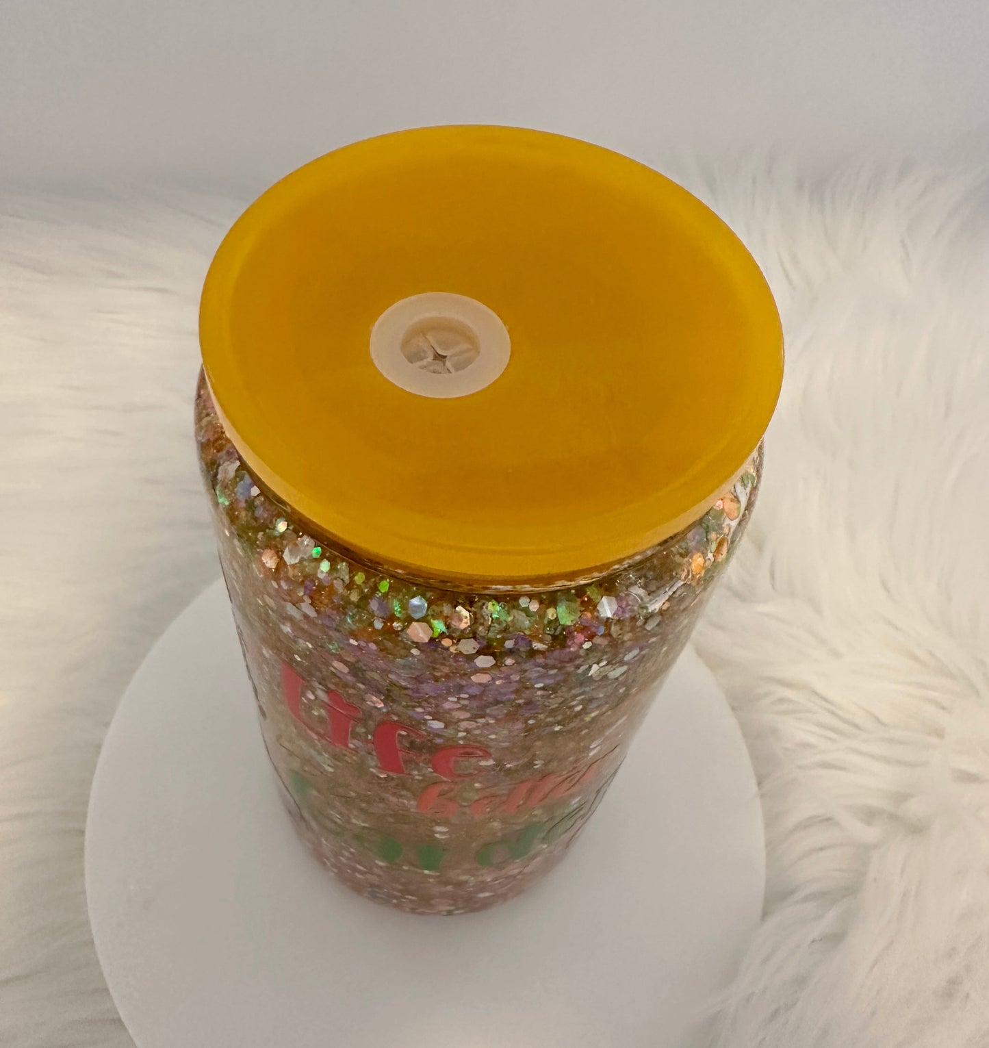 Snow Globe 16 Ounce Glass Cup with Lid and Straw * Ready to Ship Immediately *