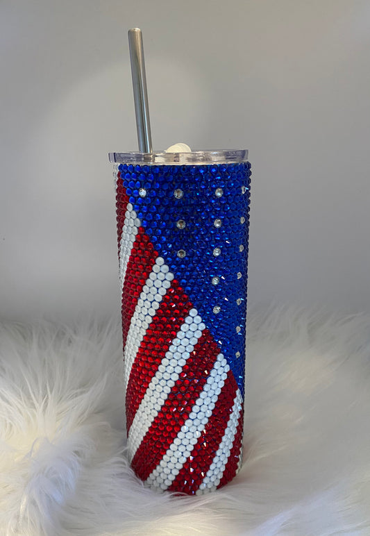 Patriotic American Flag Rhinestoned Tumbler * Ships Out Immediately * Free Shipping *